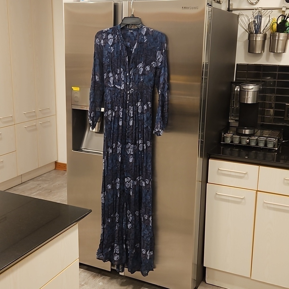 💕CHAN LUU💕 Eloise Maxi Dress ~ Black & Blue Abstract Floral Print XS